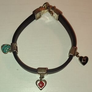 Heart Charm Bracelet with Silver Accents Vintage Silicone Slightly Stretchy